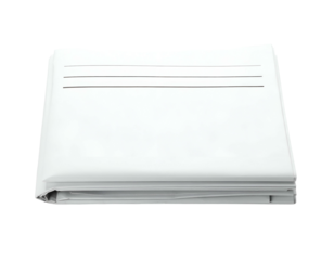 Stacked, folded white papers with three horizontal lines on the top sheet, isolated