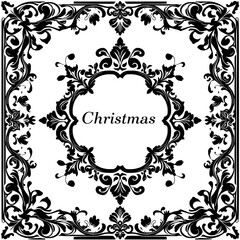 elegant christmas greeting card design with floral ornaments in black and white