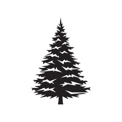 Towering Pine Tree Silhouette with Densely Packed Needles and a Conical Shape, Isolated on a White Background, Evoking a Forest Atmosphere and Natural Wilderness