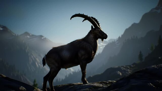 alpine ibex stands tall on rocky mountain summit