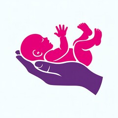 Stylized illustration of a baby held protectively in a large hand