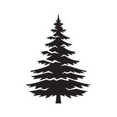 Black silhouette of a spruce tree pine tree isolated on a white background winter forest evergreen