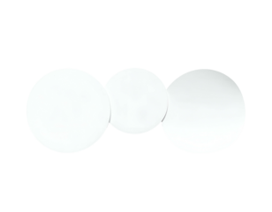 Three perfectly aligned white circles against a stark black background, creating a minimalist design
