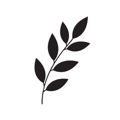 Minimalist Branch with Leaves Silhouette Vector Graphic Design Botanical Foliage Element Black and White Natural Plant Illustration for Decoration or Logo