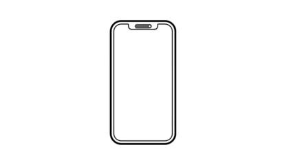 Outline illustration of a modern smartphone with a notch at the top on a png black background mobile phone
