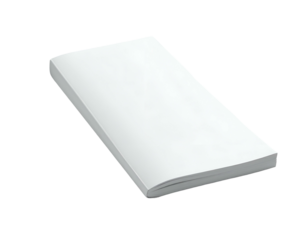 Rendered illustration of a blank, rectangular stack of paper, slightly angled