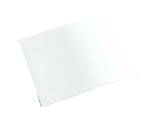 Isolated white, curved paper sheet against a black background, slightly tilted