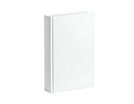 A digitally rendered, minimalist depiction of a hardcover book with blank white cover