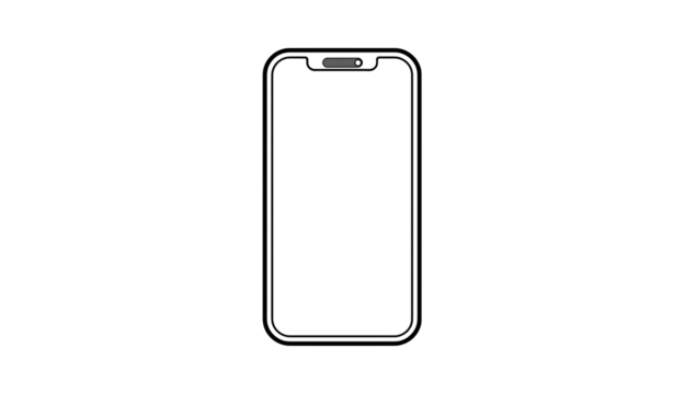 Outline illustration of a modern smartphone with a notch at the top on a png black background mobile phone