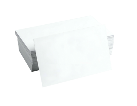 Stack of blank rectangular paper cards, one card visible, on a transparent background