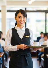 カフェで働く若い女性店員