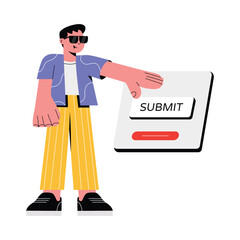 User clicking interactive button in modern interface illustration