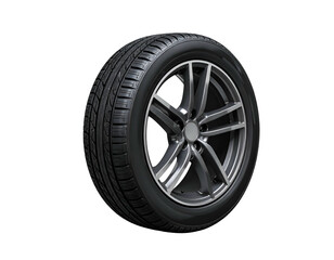 Obraz premium Close-up studio shot of a sleek black tire and silver-toned alloy wheel against a solid black backdrop