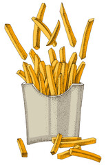 French fries in paper box vector