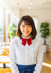 カフェで働く若い女性店員