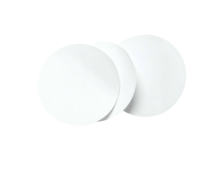 Three overlapping blank white circles casting soft shadows on a stark black background