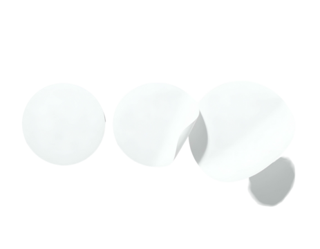Three white circles, one peeling, on a black background, minimalist and abstract