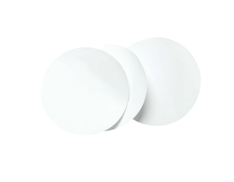 Three overlapping blank white circles casting soft shadows on a stark black background - Powered by Adobe