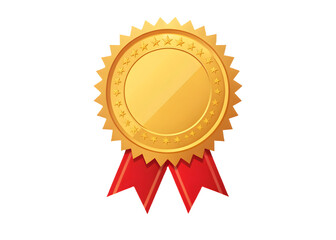 Golden award ribbon medal with red ribbons and starburst edges representing achievement and recognition isolated on transparent background