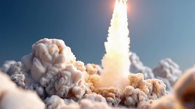 Ascension to the Heavens: Witness the awe-inspiring launch of a spacecraft, igniting a trail of fire and smoke as it pierces through the clouds and soars towards the vast expanse of space.
