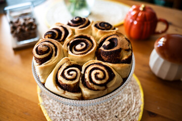 homemade cinnamon rolls on a wooden table