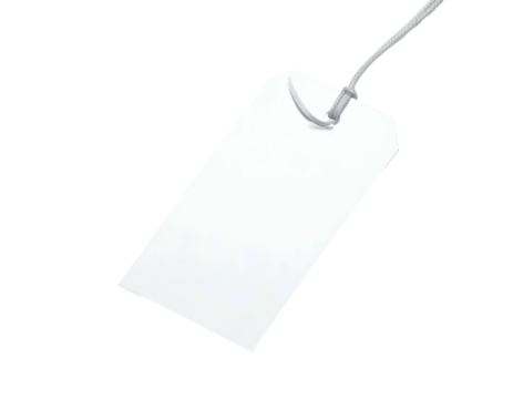 Isolated white retail tag, rectangular, with rounded top corner and string attached, black background - Powered by Adobe