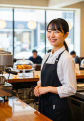 カフェで働く若い女性店員