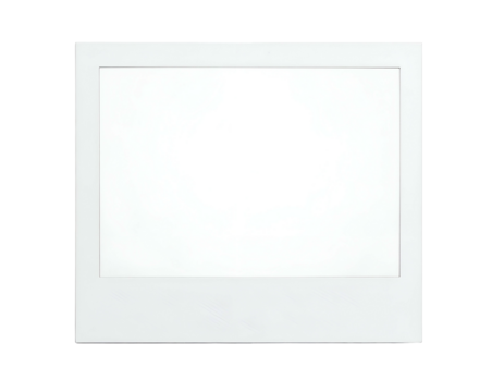A blank rectangular photo frame, white border on a solid black background, modern, simple