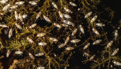 An amphipod congregation clinging to decaying seaweed presents a surreal marine landscape