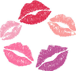 Beautiful red lips isolated on transparent background. red lipstick kiss . lips with lipstick mark on a white background.	