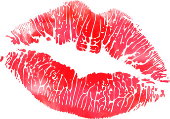 Beautiful red lips isolated on transparent background. red lipstick kiss . lips with lipstick mark on a white background.	