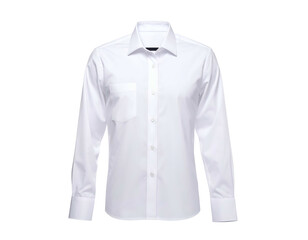 A pristine, long-sleeved white button-down shirt isolated on a black background