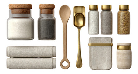 Collection of Kitchen Utensils and Containers on Transparent Background