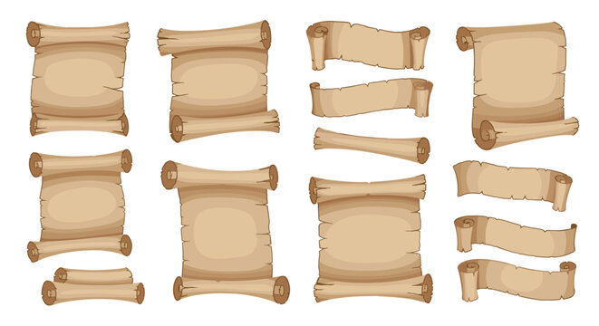 A collection of antique parchment scrolls and banners for design elements and storytelling.