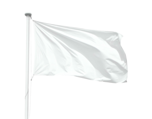 A white flag waves on a pole against a black background, depicting a surrender or truce