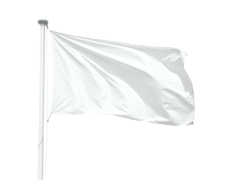 A white flag waves on a pole against a black background, depicting a surrender or truce