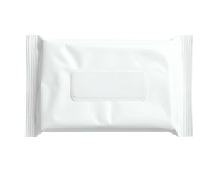 Isolated top-down product shot of a sealed white wet wipe pack, plain with a rectangular label