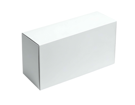 Rendered white rectangular box angled slightly, isolated against a black background