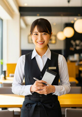 カフェで働く若い女性店員