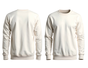A front and back view of a simple, blank, cream-colored, crew neck sweatshirt