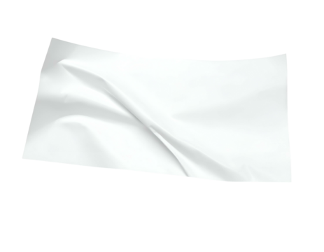 A close-up view presents a wrinkled, white, and rectangular piece of paper with sharp edges