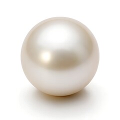 Round, lustrous pearl, creamy white. on white background