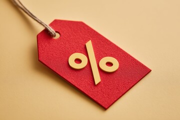 Discount percentage symbol on a red tag, sale promotion concept