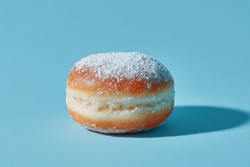 Powdered Donut on Blue Background: Sweet Treat Close-up