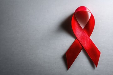 Red Ribbon on Gray Background for AIDS Awareness and Support