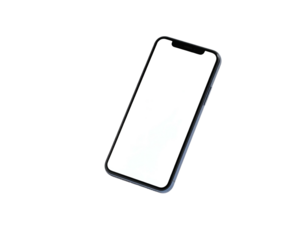 Modern, angled smartphone with a bright screen against a stark, black background