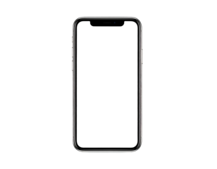 A modern smartphone with a black screen, showcasing a silver-colored frame