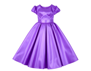 Elegant satin dress with a fitted bodice, short sleeves, and a full, pleated skirt