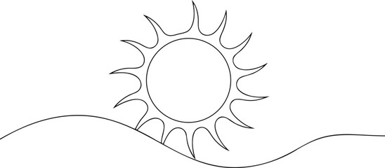 Obraz premium Black outline sun over rolling hills black and white
