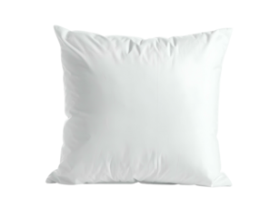 A square-shaped white pillow, slightly crumpled, isolated against a stark black background